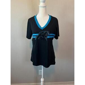 NFL Team Apparel Carolina Panthers Rhinestone Logo TShirt Black/Blue Size Large